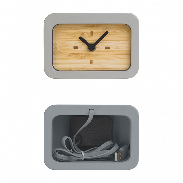 Часы "Stonehenge" с беспроводным зарядным устройством, камень/бамбук с логотипом  заказать по выгодной цене в кибермаркете AvroraStore