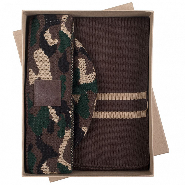 Набор Storm, шарф и шапка, зелено-коричневый с логотипом  заказать по выгодной цене в кибермаркете AvroraStore