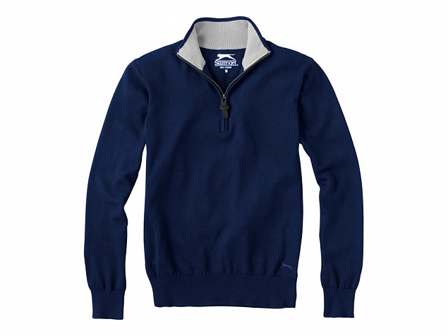 Пуловер Set с застежкой на четверть длины, т.синий/серый с логотипом  заказать по выгодной цене в кибермаркете AvroraStore