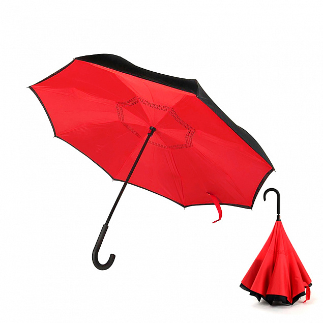 Зонт-трость механический  Chaplin, черно-красный с логотипом  заказать по выгодной цене в кибермаркете AvroraStore