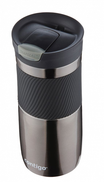 Термостакан Byron, вакуумный, герметичный, серо-стальной с логотипом  заказать по выгодной цене в кибермаркете AvroraStore