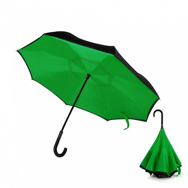 Зонт-трость механический  Chaplin, черно-зеленый-S с логотипом  заказать по выгодной цене в кибермаркете AvroraStore