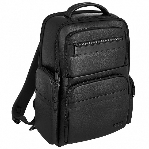 Кожаный рюкзак для ноутбука Santiago, черный с логотипом  заказать по выгодной цене в кибермаркете AvroraStore