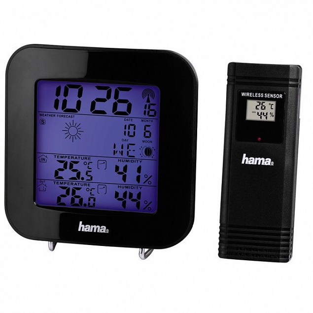 Метеостанция Hama EWS-200, черная с логотипом  заказать по выгодной цене в кибермаркете AvroraStore