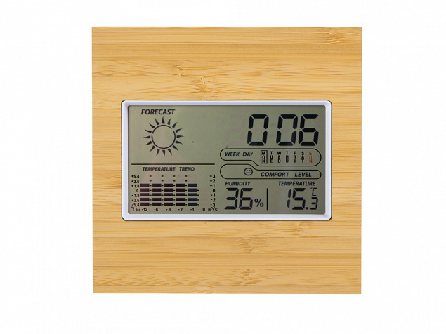 Бамбуковая метеостанция с часами «Moscow Heat» с логотипом  заказать по выгодной цене в кибермаркете AvroraStore