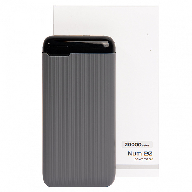 Универсальный аккумулятор OMG Num 20 (20000 мАч), серый, 14,6х7.0х2,75 см с логотипом  заказать по выгодной цене в кибермаркете AvroraStore