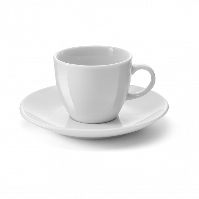 Керамический набор, чашка с блюдцем, белый с логотипом  заказать по выгодной цене в кибермаркете AvroraStore
