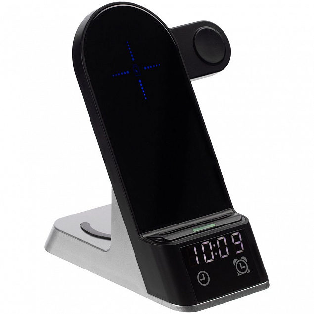 Зарядная станция c часами E-Store для смартфона, часов и наушников, черная с логотипом  заказать по выгодной цене в кибермаркете AvroraStore