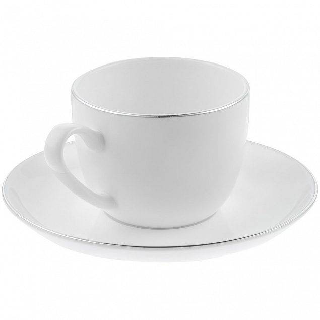 Кофейная пара Mansion Select, белая с серебристой отводкой с логотипом  заказать по выгодной цене в кибермаркете AvroraStore