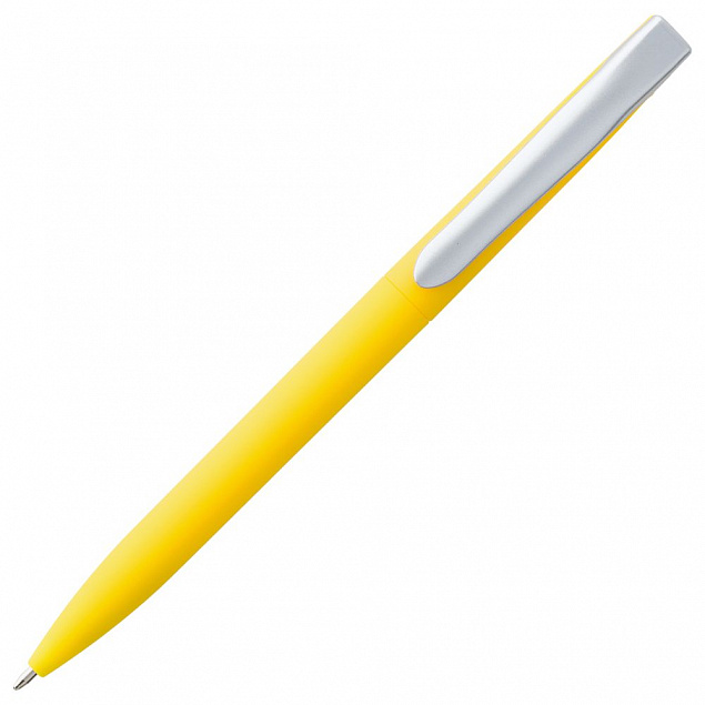 Ручка шариковая Pin Soft Touch, желтая с логотипом  заказать по выгодной цене в кибермаркете AvroraStore