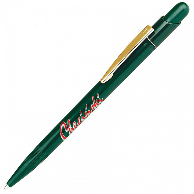 MIR, ручка шариковая с золотистым клипом, зеленый, пластик/металл с логотипом  заказать по выгодной цене в кибермаркете AvroraStore