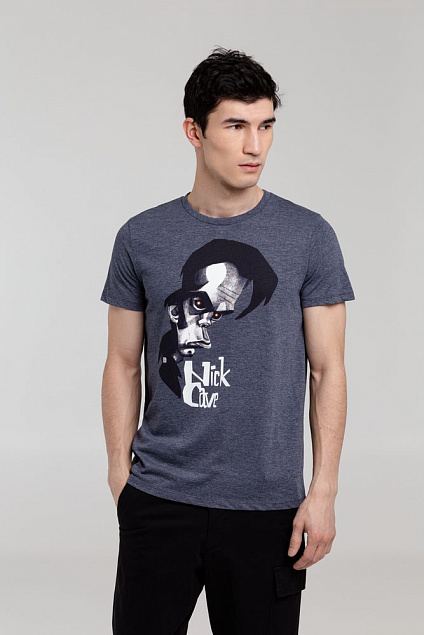 Футболка «Меламед. Nick Cave», темно-синий меланж с логотипом  заказать по выгодной цене в кибермаркете AvroraStore