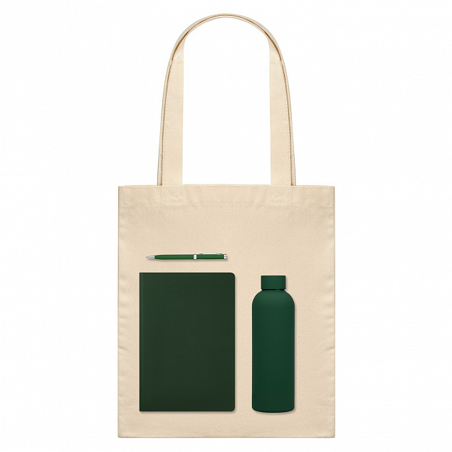 Подарочный набор Medium, зеленый (шоппер, ежедневник, ручка, термобутылка) с логотипом  заказать по выгодной цене в кибермаркете AvroraStore