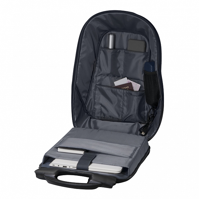 Рюкзак Stile c USB разъемом, серый/серый с логотипом  заказать по выгодной цене в кибермаркете AvroraStore