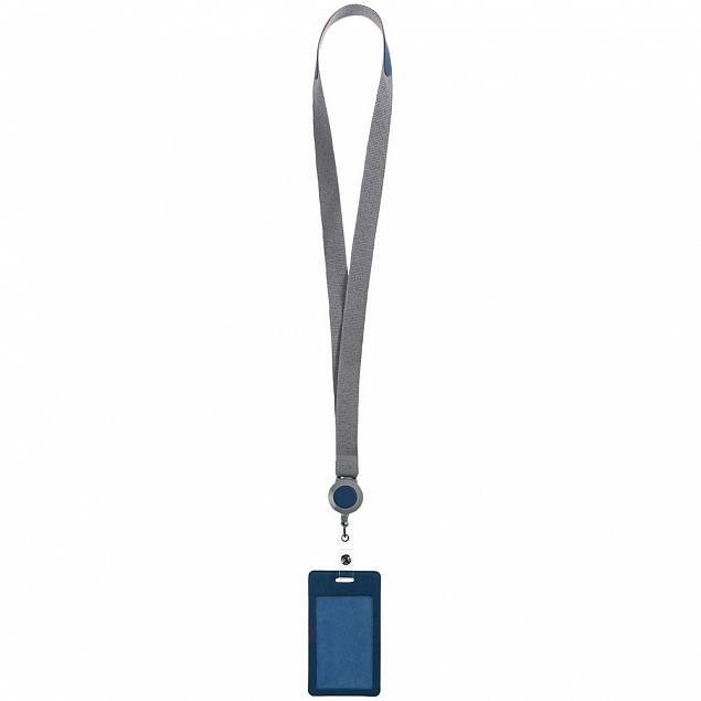Чехол для пропуска с лентой и ретрактором Devon, синий с логотипом  заказать по выгодной цене в кибермаркете AvroraStore