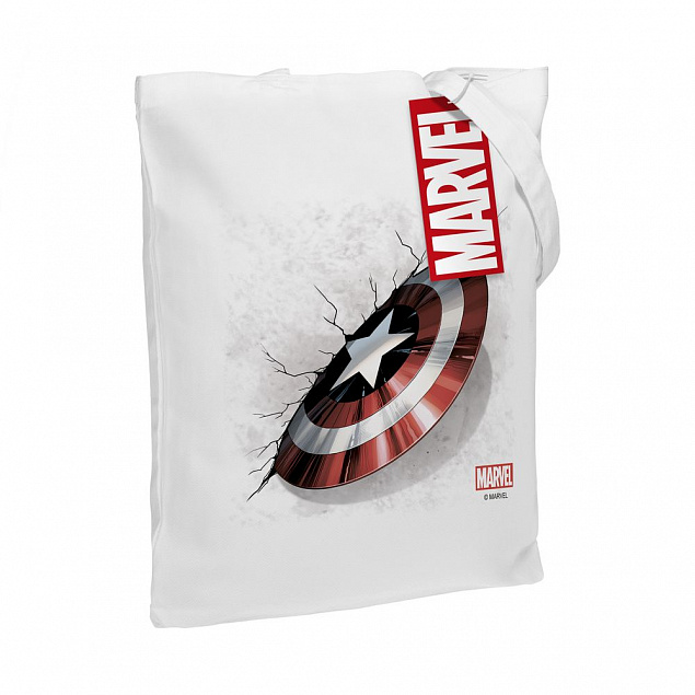 Холщовая сумка «Щит Капитана Америки», белая с логотипом  заказать по выгодной цене в кибермаркете AvroraStore