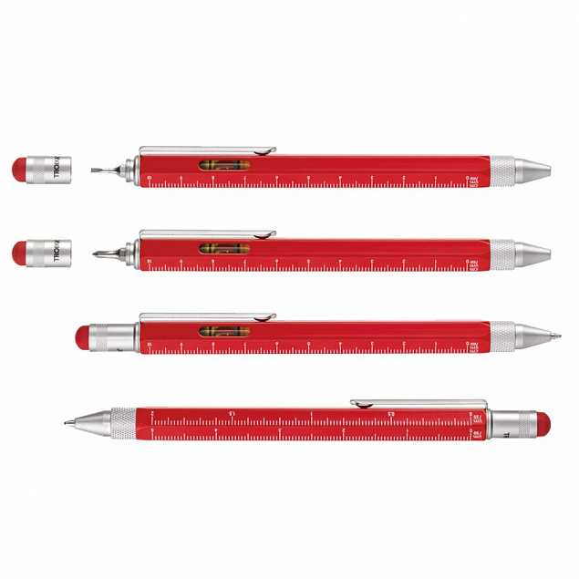 Ручка шариковая Construction, мультиинструмент, красная с логотипом  заказать по выгодной цене в кибермаркете AvroraStore