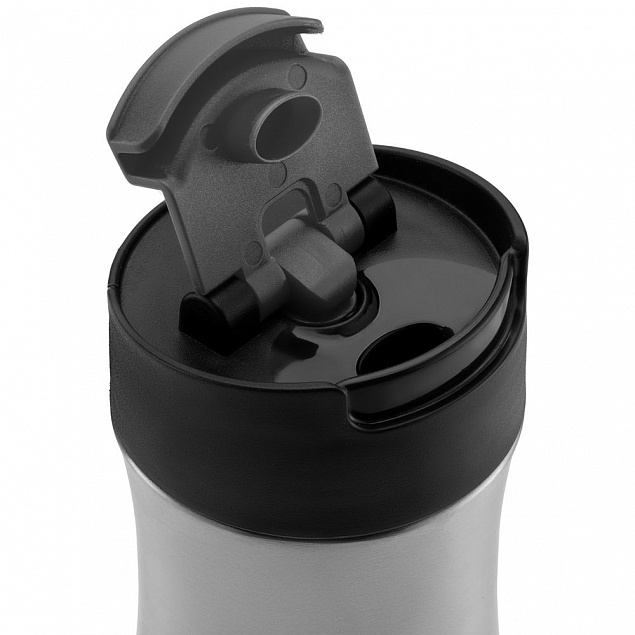 Термостакан Coffee To Go, серебристый с серым клапаном с логотипом  заказать по выгодной цене в кибермаркете AvroraStore