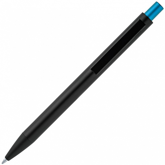 Ручка шариковая Chromatic, черная с голубым с логотипом  заказать по выгодной цене в кибермаркете AvroraStore