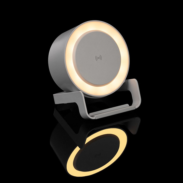 Лампа с колонкой и беспроводной зарядкой moonLight, белая с логотипом  заказать по выгодной цене в кибермаркете AvroraStore