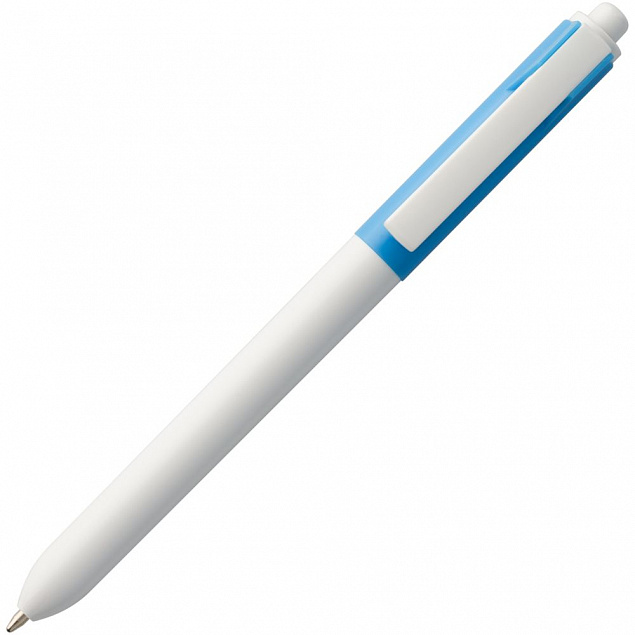 Ручка шариковая Hint Special, белая с голубым с логотипом  заказать по выгодной цене в кибермаркете AvroraStore