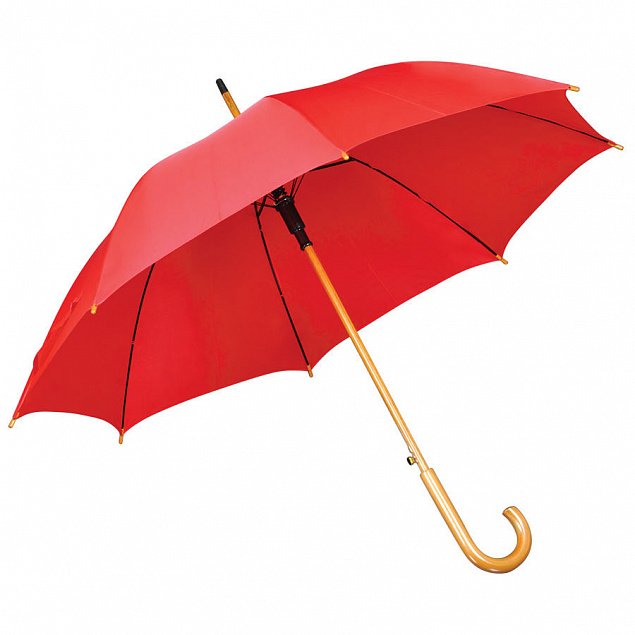 Зонт-трость с деревянной ручкой, полуавтомат с логотипом  заказать по выгодной цене в кибермаркете AvroraStore