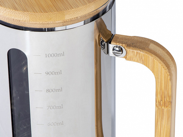Френч-пресс в стальном корпусе и ручкой из бамбука «Coffee break» с логотипом  заказать по выгодной цене в кибермаркете AvroraStore