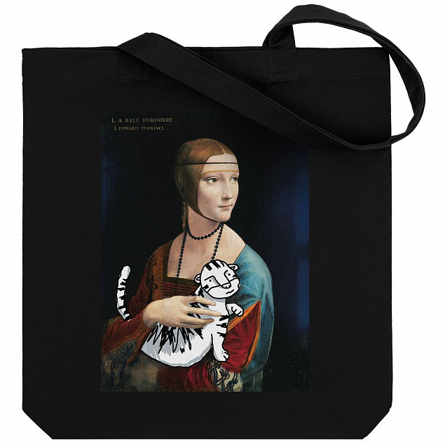 Холщовая сумка «Дама с тигром», черная с логотипом  заказать по выгодной цене в кибермаркете AvroraStore