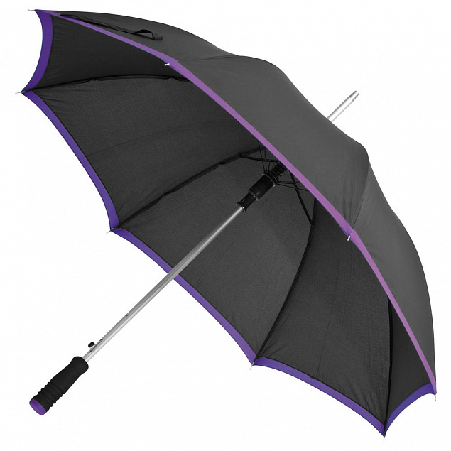 Зонт-трость Highlight, черный с фиолетовым с логотипом  заказать по выгодной цене в кибермаркете AvroraStore