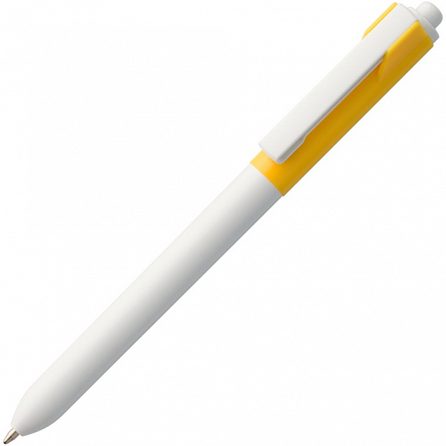 Ручка шариковая Hint Special, белая с желтым с логотипом  заказать по выгодной цене в кибермаркете AvroraStore