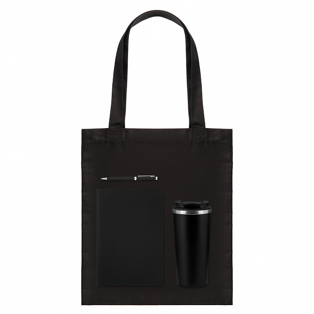 Подарочный набор Medium, черный (шоппер, ежедневник, ручка, термобутылка) с логотипом  заказать по выгодной цене в кибермаркете AvroraStore