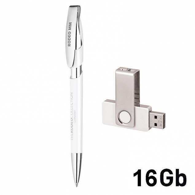Набор ручка + флеш-карта 16Гб в футляре, белый с логотипом  заказать по выгодной цене в кибермаркете AvroraStore