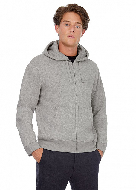 Толстовка мужская Hooded Full Zip серый меланж с логотипом  заказать по выгодной цене в кибермаркете AvroraStore