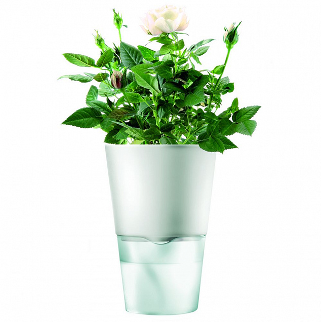 Горшок для растений с функцией самополива Flowerpot, фарфоровый, голубой с логотипом  заказать по выгодной цене в кибермаркете AvroraStore