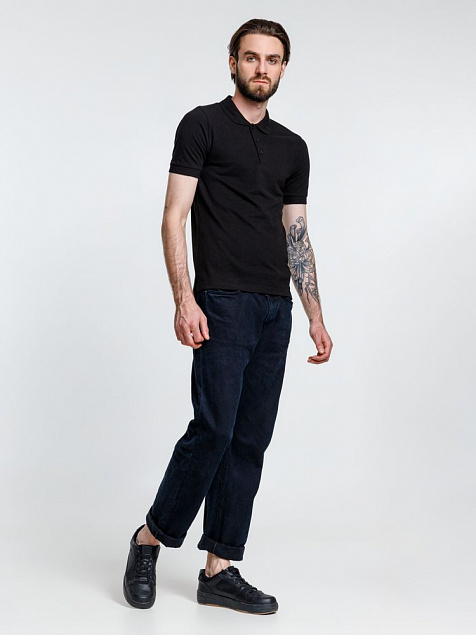 Рубашка поло мужская Adam, черная с логотипом  заказать по выгодной цене в кибермаркете AvroraStore
