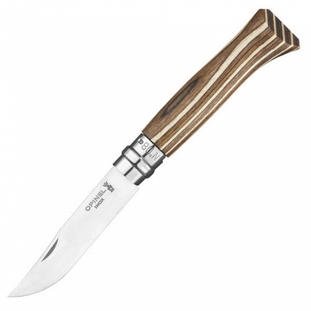 Нож Opinel № 08, береза, коричневый с логотипом  заказать по выгодной цене в кибермаркете AvroraStore