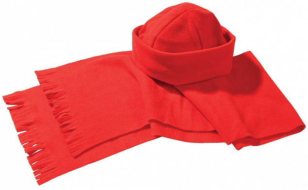 Комплект Unit Fleecy: шарф и шапка, красный с логотипом  заказать по выгодной цене в кибермаркете AvroraStore