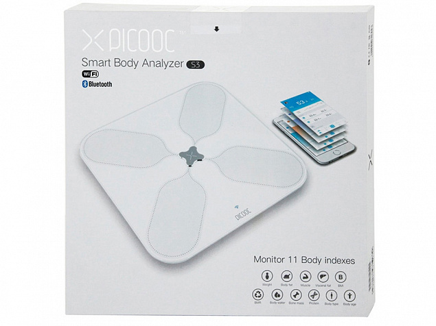 Умные диагностические весы с Wi-Fi Picooc S3 White V2 (6924917717346), белый с логотипом  заказать по выгодной цене в кибермаркете AvroraStore