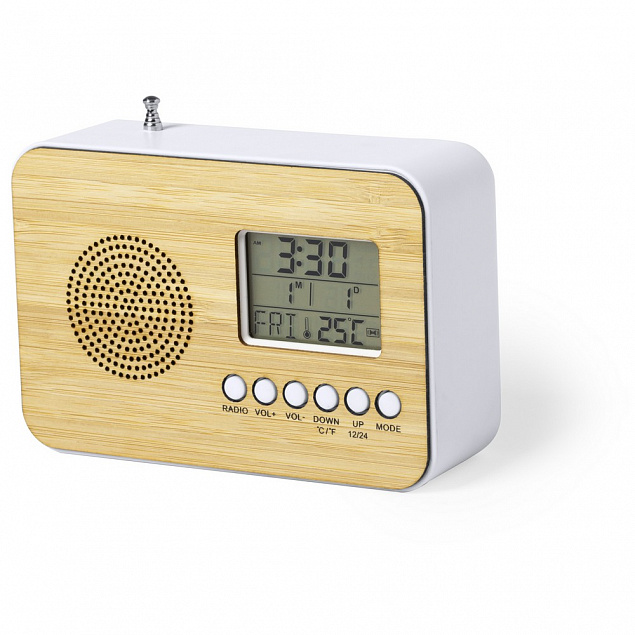Бамбуковые настольные часы с будильником, радио с логотипом  заказать по выгодной цене в кибермаркете AvroraStore