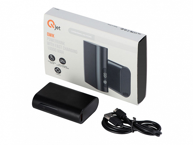 Внешний аккумулятор с быстрой зарядкой QC/PD «Qwik», 10000 мАч с логотипом  заказать по выгодной цене в кибермаркете AvroraStore