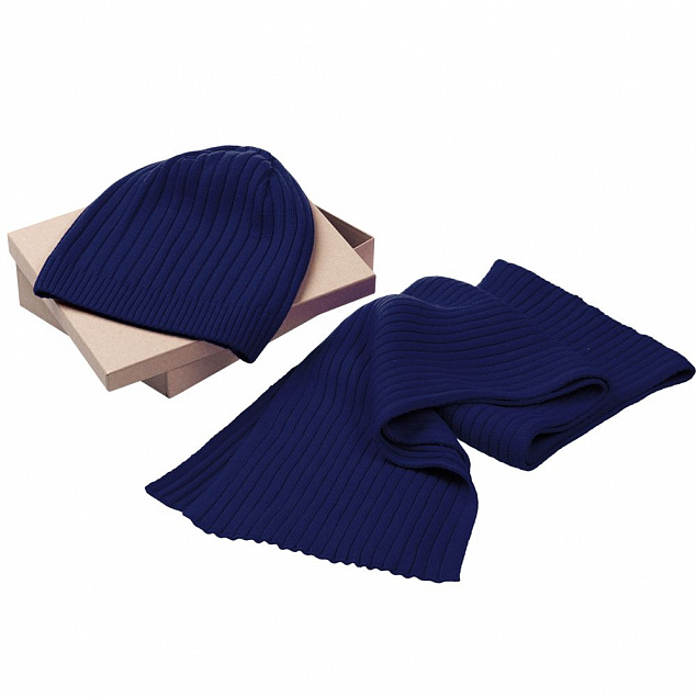 Набор Stripes: шарф и шапка, темно-синий с логотипом  заказать по выгодной цене в кибермаркете AvroraStore