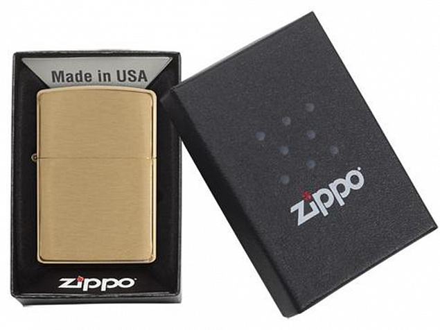 Зажигалка ZIPPO с покрытием Brushed Brass с логотипом  заказать по выгодной цене в кибермаркете AvroraStore