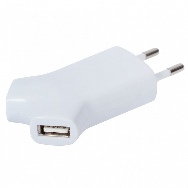 Сетевое зарядное устройство Uniscend Double USB, белое с логотипом  заказать по выгодной цене в кибермаркете AvroraStore