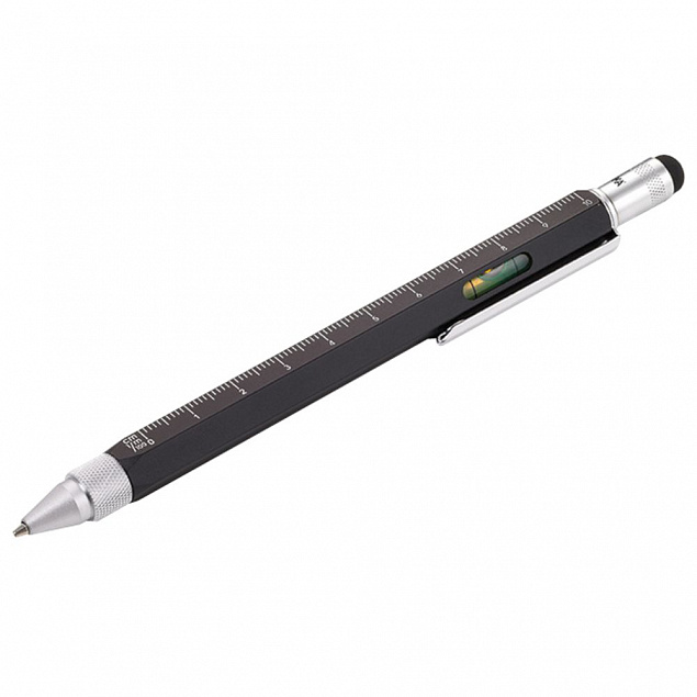 Ручка шариковая Construction, мультиинструмент, черная с логотипом  заказать по выгодной цене в кибермаркете AvroraStore