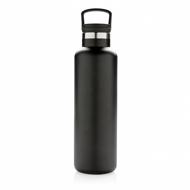 Герметичная вакуумная бутылка, черная с логотипом  заказать по выгодной цене в кибермаркете AvroraStore