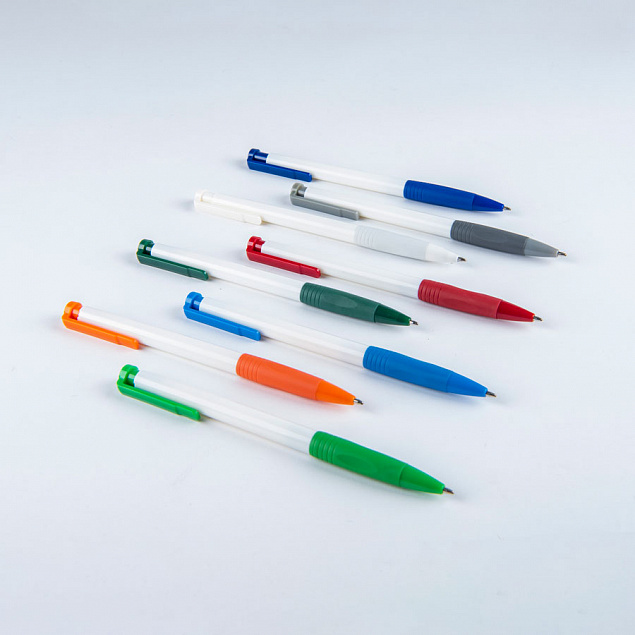 N13, ручка шариковая с грипом, пластик, белый, красный с логотипом  заказать по выгодной цене в кибермаркете AvroraStore