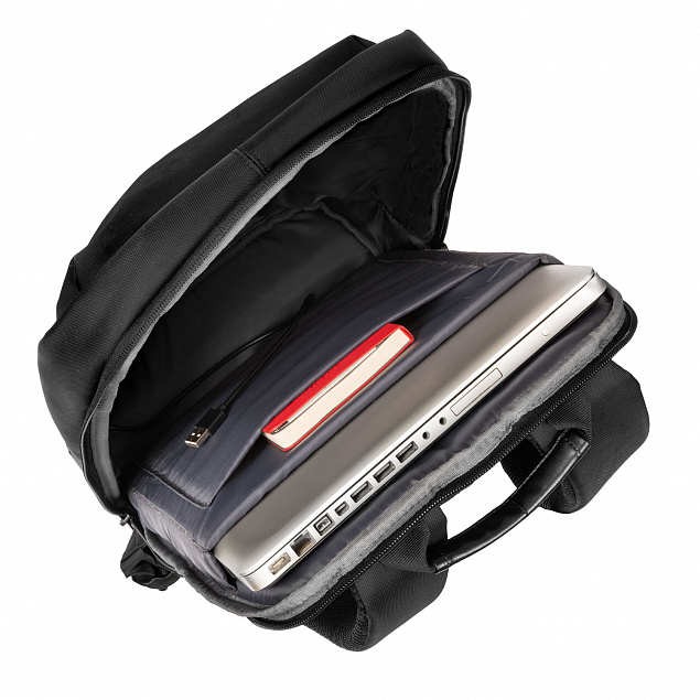Бизнес рюкзак Taller  с USB разъемом, черный с логотипом  заказать по выгодной цене в кибермаркете AvroraStore
