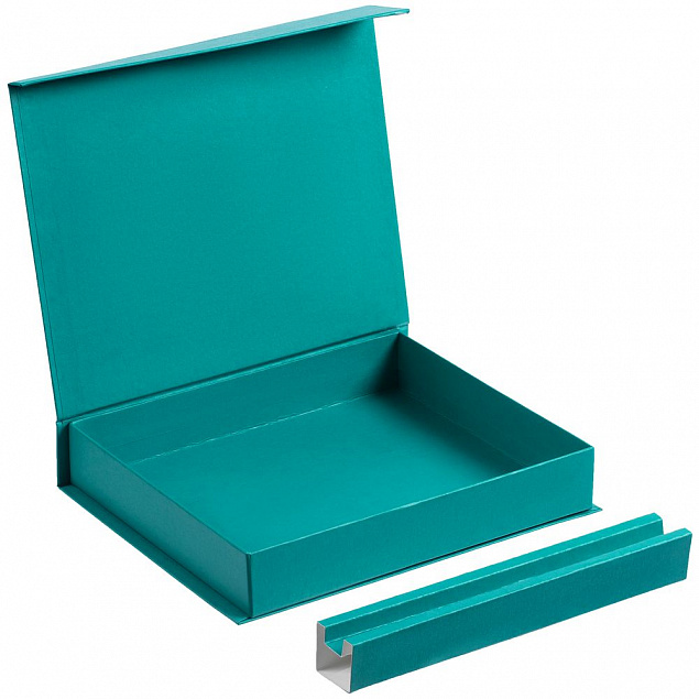 Коробка Duo под ежедневник и ручку, бирюзовая с логотипом  заказать по выгодной цене в кибермаркете AvroraStore