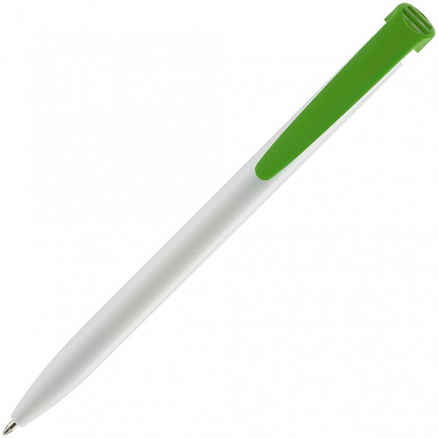 Ручка шариковая Favorite, белая с зеленым с логотипом  заказать по выгодной цене в кибермаркете AvroraStore