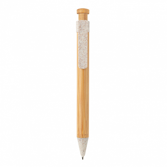 Бамбуковая ручка с клипом из пшеничной соломы с логотипом  заказать по выгодной цене в кибермаркете AvroraStore